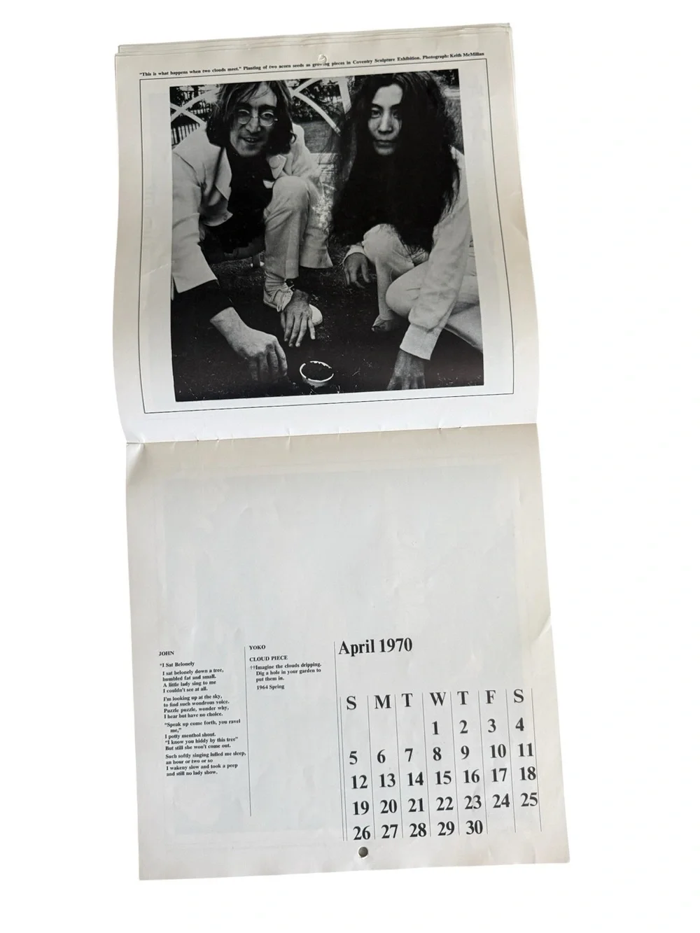 John & Yoko Blank 1970 Wall Calendar